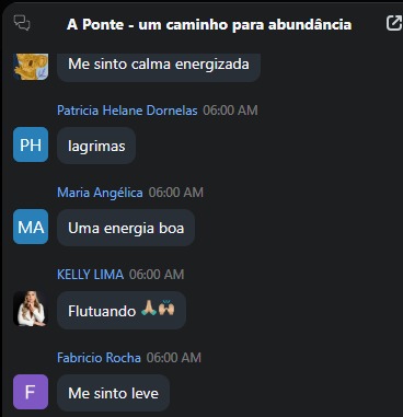 Depoimentos sobre calma, energia boa e leveza